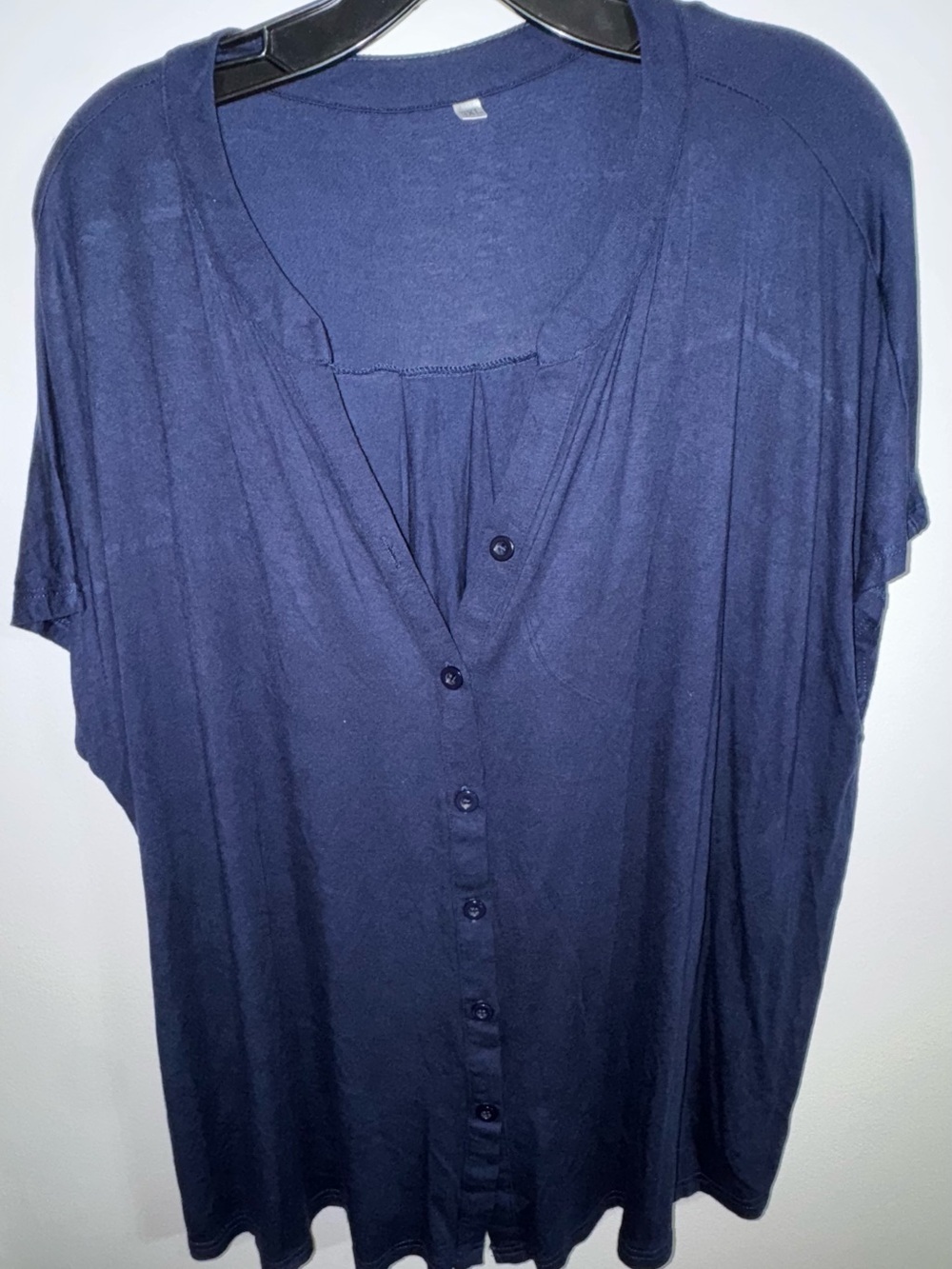 Women’s Navy Button-Front V-Neck Top
